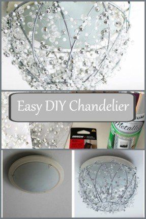 Upcycle Light Fixture, How To Make A Chandelier, Wire Plant, Wire Chandelier, Chandelier Diy, Hiding Ugly, Silver Spray, Crystal Garland, Diy Lampe