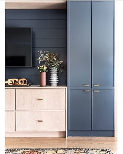 Slim Shaker Cabinet, Boho Vanity, Maximize Small Space, Hill Interiors, Design Blogs, Blue Cabinets, Vanity Decor, Portland Maine, Room Interior Design