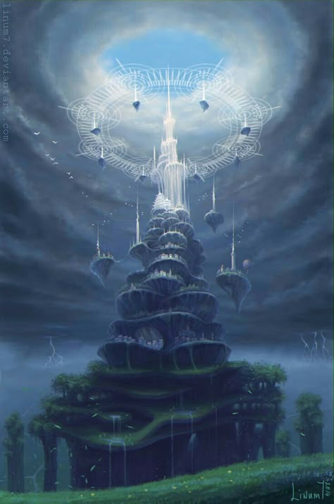 Stairway towards heaven Magic Tower Fantasy Art, Magic Council, Kota Masa Depan, Magic Tower, Sky Kingdom, Fantasy Tower, Tower Castle, Magic Castle, Creation Art