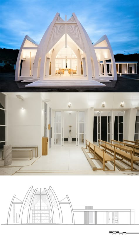 Mary Help of Christian Church | Juti architects #arch2o #architecture #design #church #religious #interior #elevation Ecumenical Chapel Design, Chapel Design Ideas, Ecumenical Chapel Floor Plan, Chapels Architecture, Mosoleum Design, Chapel Design Architecture, Small Church Design, Ecumenical Chapel, Church Exterior Design