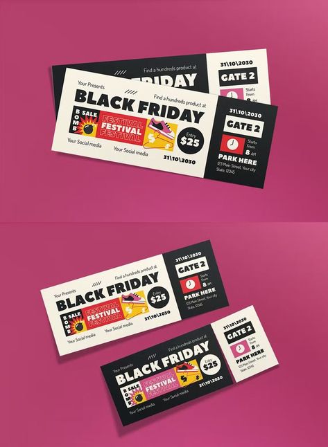 Ticket Layout Design, Coupon Design Layout, Coupon Design Ideas, Ticket Graphic Design, Ticket Design Ideas, Black Friday Design Ideas, Event Ticket Design, Tickets Design, Ticket Ideas