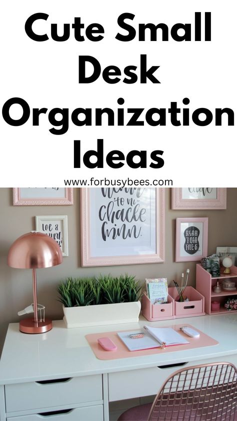 small desk organization Nurse Desk Organization, Cute Small Desk Ideas, Office Cubicle Organization Ideas, Girls Desk Organization, In Office Desk Decor, Desk Ideas For Work, Computer Desk Setup Aesthetic, Office Essentials Women Desk, Desk Organization Work