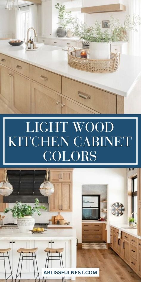 Light wood kitchen cabinet colors are a versatile choice for homeowners who love a natural yet polished look. These tones add a soft, organic feel while keeping the space light and airy. Pair them with modern hardware for a sleek design or classic accents for a more traditional vibe. Find inspiration for creating a stunning kitchen with this timeless trend. #kitchencabinets #homeinspo #lightwood Birch Cupboards Kitchen Cabinets, Wood Grain Kitchen Cabinets Modern, Wood Finishes Ideas Kitchen Cabinets, Beige Wood Cabinets Kitchen, Beech Kitchen Ideas, Light Wood White Kitchen, Natural Wood Paint Colors, Kitchen Colors With Maple Cabinets, Wood Tone Cabinets Kitchen