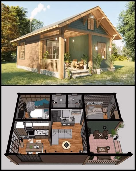 Single Story Tiny House Interior, Tiny House Village, Small House Layout, Shed Home, Tiny House Layout, Tiny House Community, Tiny House Inspiration, Small House Floor Plans, Casas The Sims 4