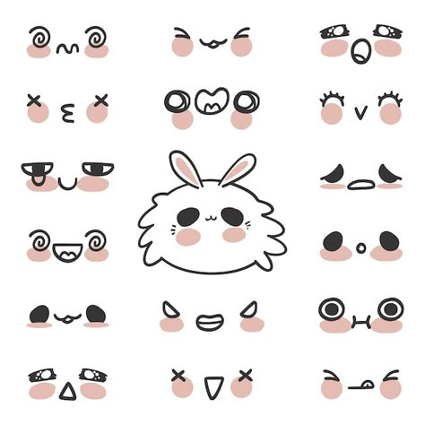 Premium Vector | Face expression isolated icons Kawaii Face Expressions, Chibi Facial Expressions Kawaii Faces, Cute Face Expressions Drawing, Kawaii Expressions Faces, Cute Facial Expressions Drawing, Cute Chibi Expressions, Kawaii Facial Expressions, Expression Illustration Face, Chibi Expression Reference