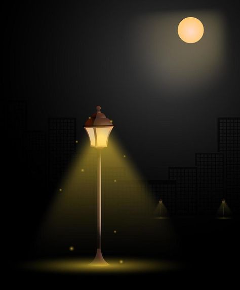 street light in big city. Vintage style. Night romance of metropolis. Bright full moon in sky. Street lighting at night. Realistic vector illustration Good Night Lamp, Street Lamp Illustration Night, Lamp On The Street, Night Street Lamp Wallpaper, Street Lights At Night Wallpaper, Street Lamp Wallpaper Iphone, Street Lights At Night Drawing, Street Lamp In The Fog Wallpaper Iphone, Streetlight Wallpapers