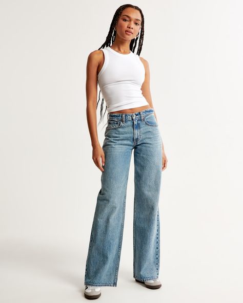 Women's Mid Rise Ultra Wide Leg Jean | Women's Bottoms | Abercrombie.com Women's Bottoms, Ultra Wide, American Clothing, Rich Girl, Natural Style, Summer Aesthetic, American Apparel, Wide Leg Jeans, Abercrombie Fitch