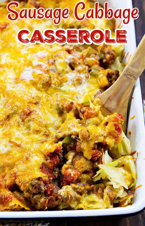 Sausage Cabbage Casserole - Skinny Southern Recipes Ground Italian Sausage And Cabbage Recipes, Baked Cabbage And Sausage, Italian Sausage Cabbage Recipes, Chicken Cabbage Casserole Recipes, Cabbage Polish Sausage Recipes, Cabbage Ground Sausage Recipes, Cabbage And Sausage Casserole Recipes, Ground Polish Sausage Recipes, Sausage Cabbage Casserole