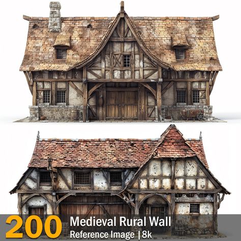 Medieval Village Layout, Medieval House Concept Art, Isometric Medieval, Medieval Farmhouse, Castle Diorama, Wall Reference, Medieval Farm, Medieval Dungeon, Medieval Soldier