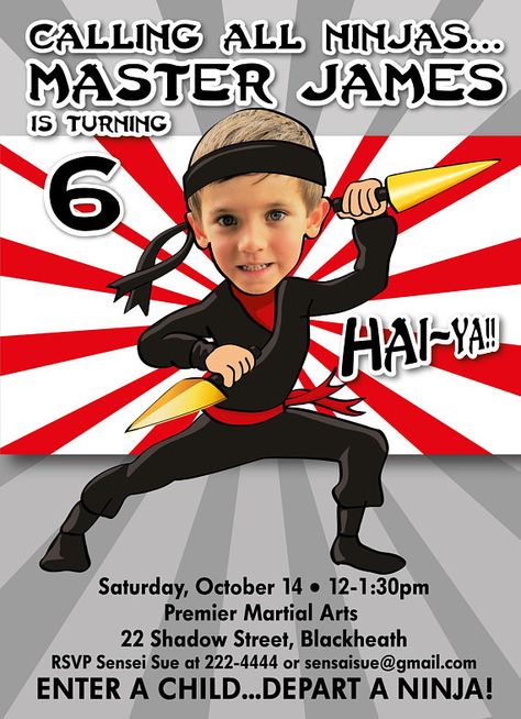 Ninja Birthday Party Invitation Personalized from your Ninja Party Invitations, Ninja Birthday Party Invitations, Ninja Birthday Invitations, Ninja Birthday Party, Ninja Birthday Parties, Ninja Birthday, Ninja Party, Boy Face, Birthday Party Invitation