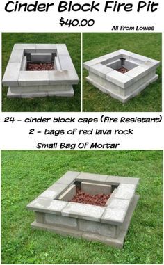 At Home Fire Pit, Painted Cinder Block Fire Pit, Center Block Fire Pit Backyard Ideas, Concrete Block Fire Pit Diy, Cement Block Fire Pit Diy, Cinderblock Fire Pit Diy, Concrete Block Fire Pit, Square Fire Pit Ideas Backyard, Diy Fire Pit Ideas Cheap Simple