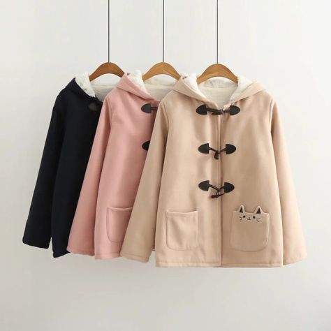 - Material: Cotton - Color: Pink, Black, Navy - Size: M,L Size Bust(cm)(inch) Shoulder(cm)(inch) Sleeve(cm)(inch) Length(cm)(inch) M 103/40.55 40/15.74 60/23.62 68/26.77 L 106/41.73 41/16.14 62/24.40 70/27.55 Some items may have a difference of 1-3 cm from the product description because the factory cannot make every item exactly the same. We cannot refund or replace items because of minor differences! Feedback: Customer satisfaction is very important to us. If you are satisfied with the items y Embroidery Coat, Toggle Coat, Embroidered Coat, Style Kawaii, Estilo Preppy, Hoodie Coat, Winter Girls, Fleece Coat, Kawaii Clothes