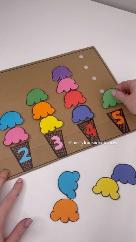 harrylouisadventures on Instagram: Creating Our Ice Cream Counting Activity 👉🏻Follow @harrylouisadventures for fun learning activities 🍦 Can you count the scoops of ice… Ice Cream Counting, Flower Diy Paper, Math Activities For Toddlers, Playgroup Activities, Scoops Of Ice Cream, Counting Activities Preschool, Fun Learning Activities, Numeracy Activities, Lesson Activities