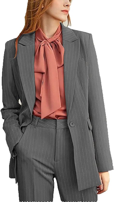 Amazon.com: SATONOAKI Work Suits for Women Office Professional Striped Notch Lapel 2 Piece Suit (Blazer+Pants)(Red,8) : Clothing, Shoes & Jewelry Striped Suit Women, Suits For Women Office, Work Suits For Women, Suits Formal, Office Professional, Office Suit, Womens Office, Women Office, Work Suits