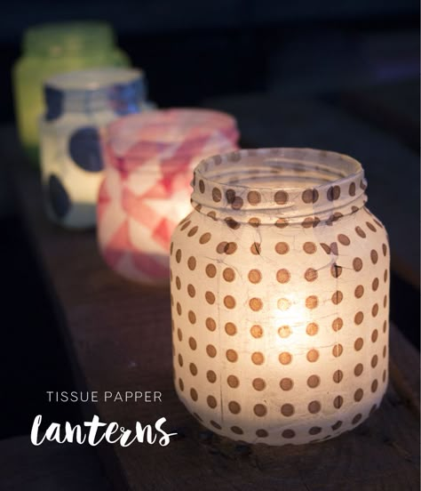 Tissue Paper Glass Jar, Modge Podge Jars Tissue Paper, Tissue Lanterns, Jar Luminaries Diy, Candles Colorful, Tissue Paper Lanterns, Cheap Vases, Bubble Vase, Paper Lanterns Diy