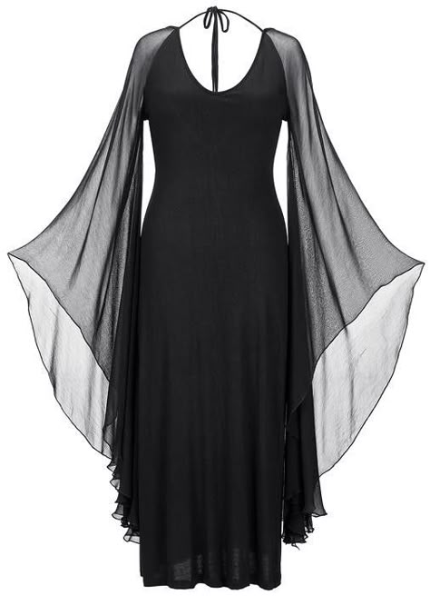 100% rayon with chiffon sleeves Chiffon Sleeves Design, Gothic Dress With Sheer Long Sleeves, Medieval Long Sleeve Black Dress, Bell Sleeve Goth Outfit, Gothic Long Sleeve Sheer Dress, Gothic Bell Sleeve Plus Size Tops, Gothic Gowns, Black Chiffon Dress, Chiffon Sleeves