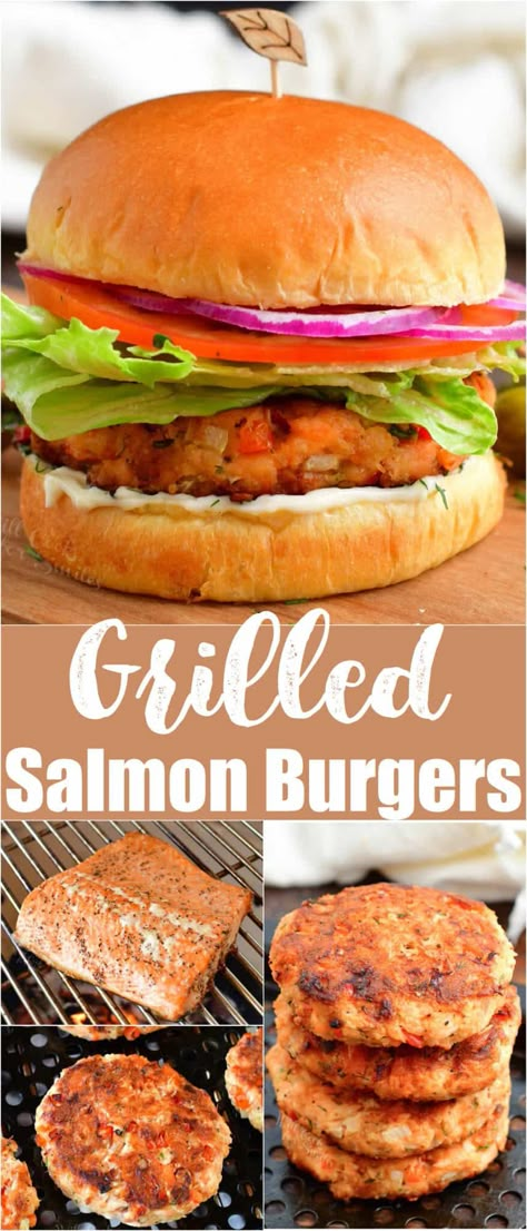 Salmon Burger just got better by introducing it to the grill! Homemade salmon patties made with mouthwatering grilled salmon and mixed with onion, red bell pepper, and fresh herbs. They are grilled for a few more minutes and paired perfectly with the soft brioche buns, lettuce, tomato, and homemade sauce for the best bite! Salmon Patties With Fresh Salmon, Fresh Salmon Patties, Homemade Salmon Patties, Southern Salmon Patties, Grilled Salmon Burgers, Salmon Burger, Will Cook For Smiles, Salmon Patties Recipe, Frozen Salmon