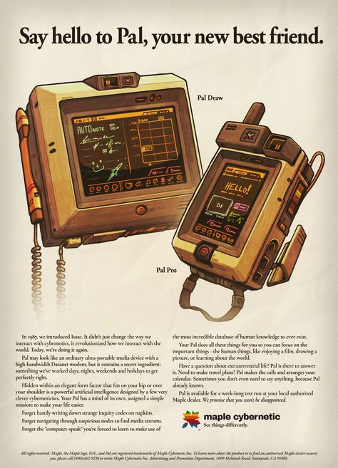 prokhorVLG on Twitter: "Print ad for the world's first teledex, a portable Datanet communicator with an integrated artificial assistant. https://t.co/kCUaoJdAmU" / Twitter Nasa Punk, Cyberpunk Tech, Cassette Futurism, Sci Fi Tech, Old Tech, Props Concept, Retro Tech, Retro Gadgets, Props Art