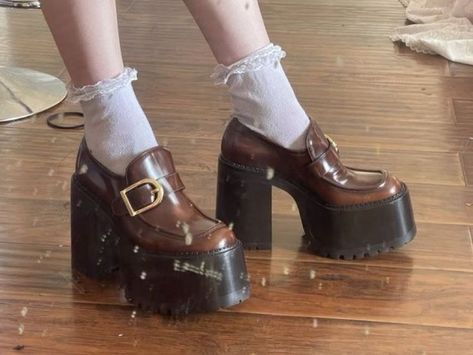 Cute Mary Janes, Fun Apps, Dr Shoes, The Cardigans, Funky Shoes, Brown Shoes, Shoe Inspo, Platform Loafers, Aesthetic Shoes