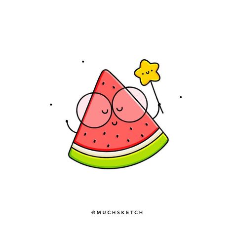 Cute illustrations by Gaia 💕 on Instagram: “Sing with me 🎶 Watermelon sugar highhhh 🎶 I can’t get that song out of my head. Lol. Today’s illustration is for the prompt “Watermelon”…” Watermelon Birthday Card, Watermelon Illustration Cute, Cute Watermelon Drawing, Watermelon Doodle, Watermelon Graphic, Watermelon Pictures, Watermelon Tattoo, Cartoon Watermelon, Watermelon Drawing