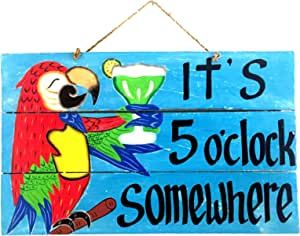 It's 5 O'clock Somewhere Sign, Pallet Board Signs, Red Parrot, 5 O Clock Somewhere, Tiki Bar Decor, Pallet Boards, 5 O Clock, Vintage Tin Signs, Pallet Signs