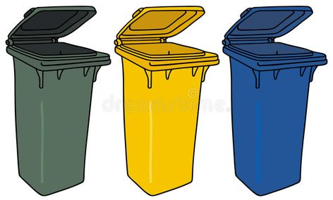 Recycling bins. Hand drawing of three recycling containers #Sponsored , #AD, #AD, #bins, #containers, #recycling, #Recycling Bin Drawing, 642 Things To Draw, Recycling Containers, Trash Bins, Things To Draw, Recycling Bins, Hand Drawing, Trash Can, Stock Illustration