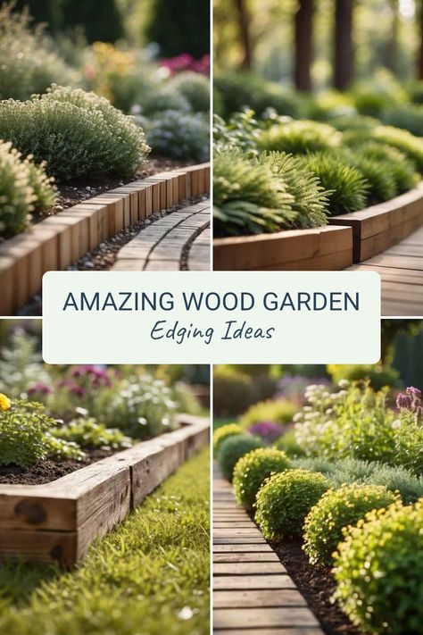 Looking for the best ways to define your garden? Check out these amazing wood garden edging ideas! Whether it's a neat herringbone path or charming reclaimed wood borders, you can truly get creative. Sprucing up your outdoor space with borders not only gives your garden a cool look but also helps separate sections clearly. Explore redwood edging for a pop of color, or go rustic with reclaimed options —so many choices! Don’t miss out on transforming your green spaces into a beautifully defined landscape everyone will admire. Modern Edging Landscape, Wood Edging Landscape Garden Borders, Treated Pine Garden Edging, Unique Landscape Edging, Flagstone Garden Edging, Raised Border Planting Ideas, Wood Landscape Edging Ideas, Wood Edging Landscape, Diy Edging Landscape Cheap