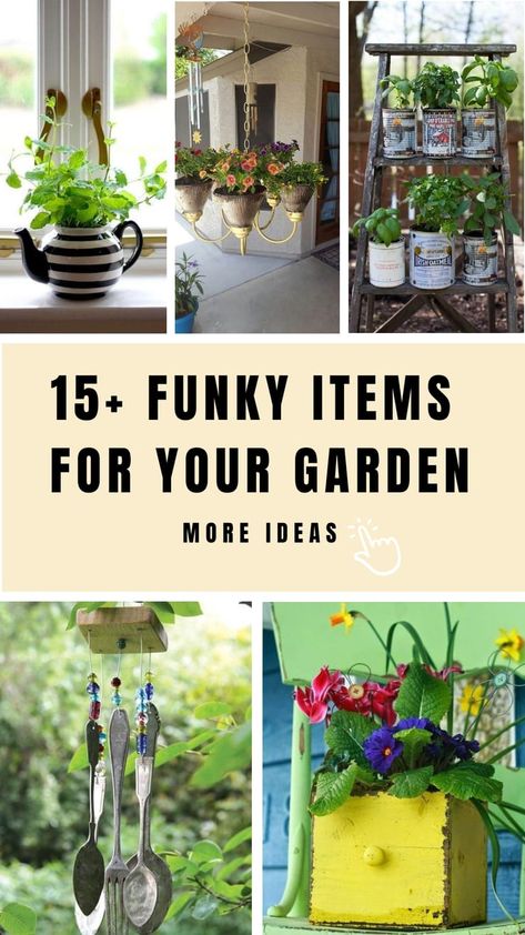 One person’s trash can truly become another person’s treasure, especially in the world of gardening. Gardening has always been a realm of all things re-used Quirky Diy, Creative Garden Decor, Upcycle Garden, Old Bicycle, Vintage Teapot, Garden Sculptures, Garden Junk, Garden Whimsy, Garden Crafts Diy