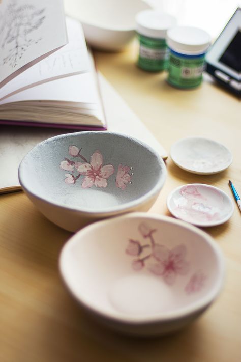 Handmade ceramics, handpainted kawaii ceramic art, unique pottery dishes Cherry Blossom Pottery Painting, Moodboard Theme, Sakura Painting, Asian Pottery, Asian Things, Sakura Blossoms, Brow Tattoo, Cherry Blossom Painting, Pottery Inspo