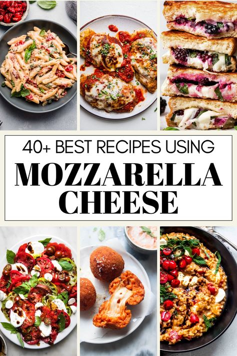 Mozzarella recipes are sure to please. Here’s a look at 40+ of the most delicious mozzarella recipes from around the world! Appetizers Using Mozzarella Cheese, Mozzarella Lunch Ideas, Healthy Recipes With Mozzarella Cheese, Vegetarian Recipes With Mozzarella, Fresh Mozzarella Recipes Dinners, Meals With Fresh Mozzarella, Recipes With Fresh Mozzarella Slices, Monzerrela Recipes, Mozzarella Cheese Recipe Dinners