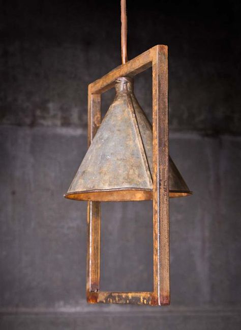 gorgeous and rusty! And I have two old funnels that I've been wanting to make into lamps... inspiration here! Luminaria Diy, Antique Archeology, Industrial Design Furniture, Lighting Chandeliers, Cool Lamps, Rustic Lighting, Creative Lighting, Industrial Lighting, Lighting Inspiration