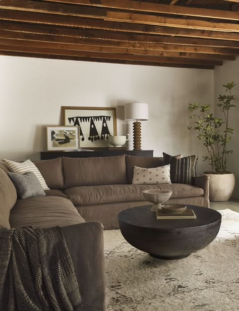 Leio Round Coffee Table Lake Eerie, Moody Living Room, Brown Couch Living Room, Brown Sectional, Corner Sectional Sofa, Brown Couch, Coffee Corner, Lulu And Georgia, Living Room Shop