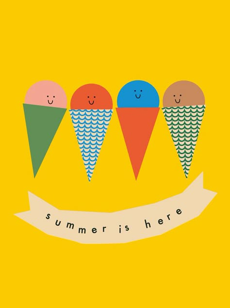 Summer Illustration, Illustration Photo, Ice Cream Cones, Fun Illustration, Summer Is Here, Pattern Illustration, Cute Illustration, Art Paint, Illustrations Posters