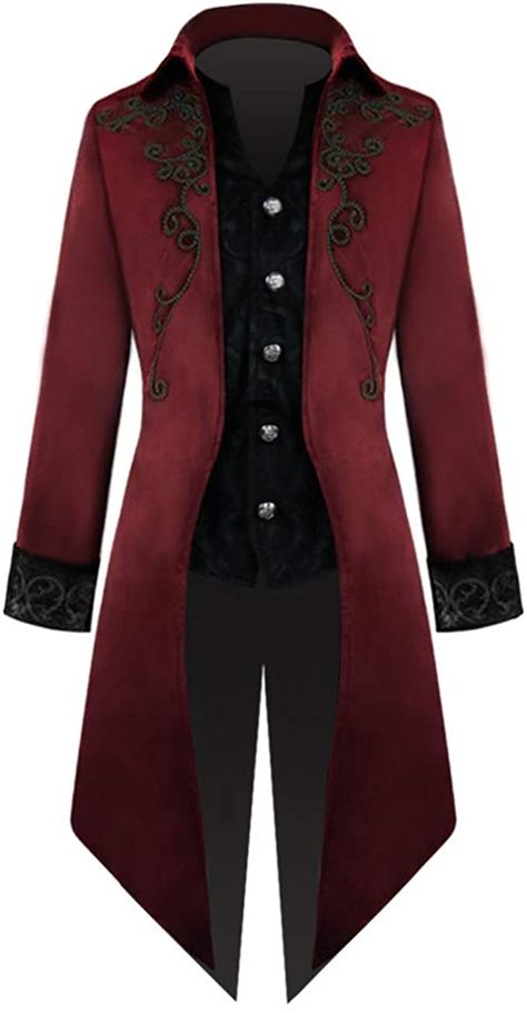 Amazon.com: Apocrypha Mens Medieval Steampunk Tailcoat Victorian Gothic Jacket Frock Coat (Red, Small): Clothing Knee Length Jacket, Tuxedo Coat, Gothic Jackets, Wedding Coat, Regency Fashion, Victorian Costume, Frock Coat, Gothic Victorian, Medieval Dress