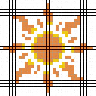 Alpha pattern #50283 | BraceletBook Minecraft Circle Patterns, Small Sun Cross Stitch, Minecraft Sun Pattern, Sun Grid Pattern, Sunset Tapestry Crochet, Circle Alpha Pattern, Sun Pattern Crochet, Sun Knitting Pattern, Pixel Art Sun And Moon