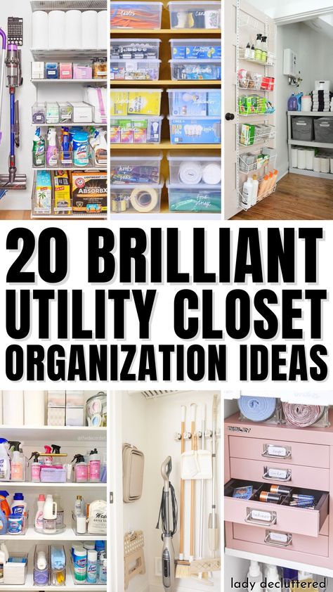 20 Brilliant Utility Closet Organization Ideas Hall Utility Closet Organization, Closet Organization Ideas Hallway, Storage Closets Ideas, Supply Closet Ideas, Organized Storage Closet, Apartment Utility Closet, How To Organize A Storage Closet, Small Utility Room Shelving, Cleaning And Storage Closet