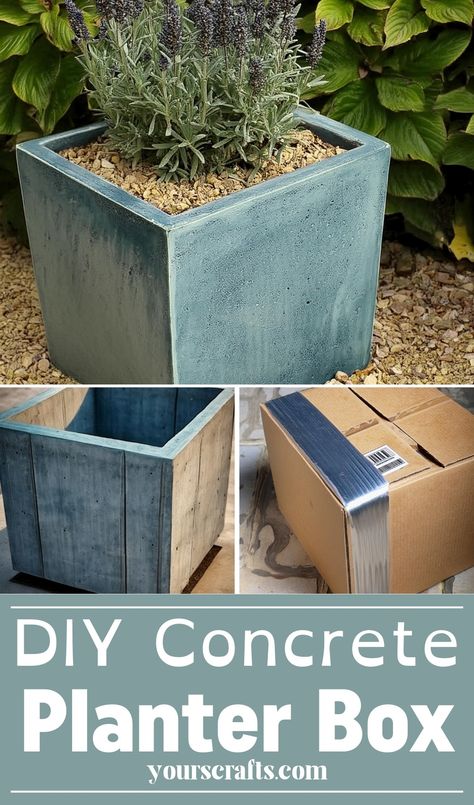 Useful DIY Concrete Planter Box Project For Garden Decor - Yours Crafts Diy Concrete Towel Planters, Diy Lightweight Concrete Planters, Square Planter Boxes Diy, Diy Quikrete Planters, Styrofoam Planter Boxes, Diy Yard Planters, Diy Large Cement Planters Outdoor, How To Build Planter Boxes Easy Diy, How To Make A Concrete Planter