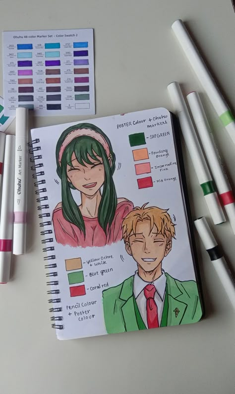 Aesthetic Color Pencil Drawing, Spy Family Drawing Sketch, Drawings With Color Markers, Ohuhu Markers Art Anime, Anime Drawing Markers, Doodle Art Markers, Drawing Ideas Colorful Markers, Marker Drawing Anime, How To Draw Anya