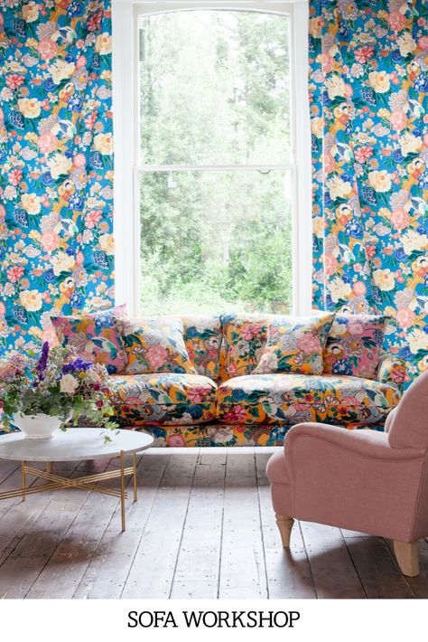 Thurloe Sofa in the Love Birds Saffron fabric from our V&A collaboration collection Classic Sofa Styles, Glamour Interiors, Sofa Workshop, Floral Sofa, House Beautiful Magazine, William Morris Patterns, Mid Century Sofa, Interiors Dream, Classic Sofa