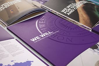 Studio Blue | Work | Northwestern University Capital Campaign Design, College Layout, University Acceptance, Publication Layout, Publication Inspiration, University Brochures, Marketing Packaging, Folder Mockup, School Marketing