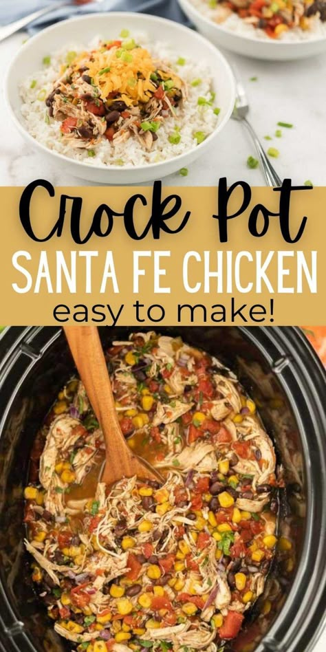 Crock Pot Santa fe Chicken Recipe - Crock Pot Southwest Chicken Recipe Friday Crockpot Meals, Crock Pot Chicken Broth Recipes, Santa Fe Chili Crock Pot, Santa Fe Crockpot Chicken, Crockpot Sante Fe Chicken, Santa Fe Stew Crock Pot, Southwest Chicken Slow Cooker, Easy Roaster Meals, Crock Pot Santa Fe Chicken