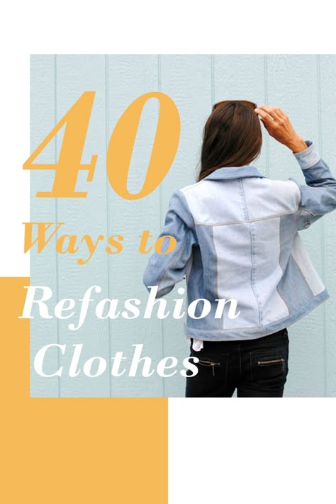 40 creative DIY ways to repurpose and upcycle clothes from your own wardrobe or from secondhand finds from the thrift store. Ways To Repurpose Old Clothes, Creative Denim Fashion, Altering Thrift Store Clothes, Clothing Alterations Refashioning, Repurpose Clothing Ideas, Re Fashion Clothes Diy, Revamp Clothes Refashioning, How To Reuse Old Clothes, Clothing Alterations Diy