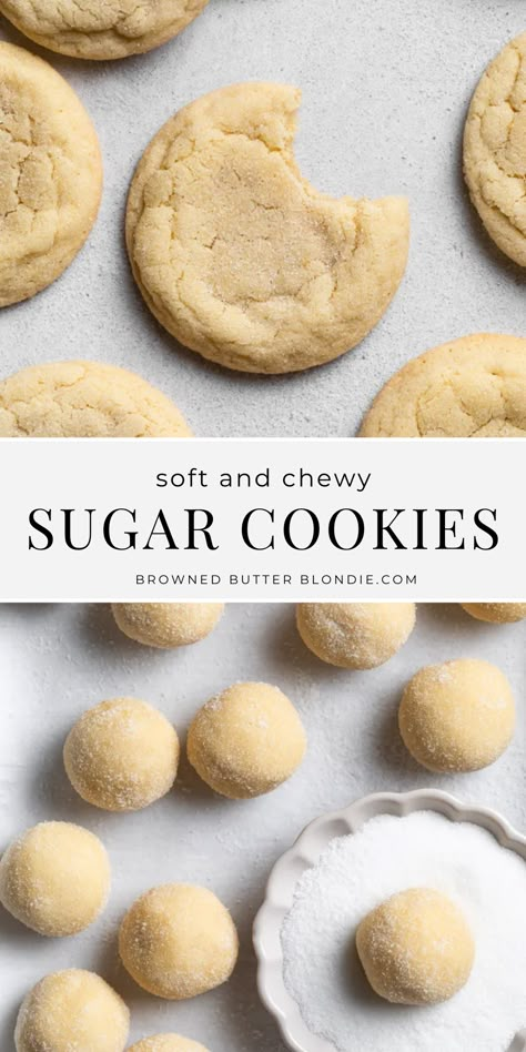 Soft and Chewy Sugar Cookies | Browned Butter Blondie | These classic soft and chewy sugar cookies are so easy and so delicious that they’re bound to be your new favorite cookie recipe. Made with a handful of simple ingredients, they bake up perfectly every time. Best Chewy Sugar Cookies, Sugar Cookie Recipe Soft And Chewy, Sugar Cookie Ingredients, Gooey Sugar Cookies, 1 Dozen Sugar Cookie Recipe, Insomnia Sugar Cookie Recipe, Easy Baking Cookies, Sugar Cookies Soft And Chewy, East Cookies Recipes Oven