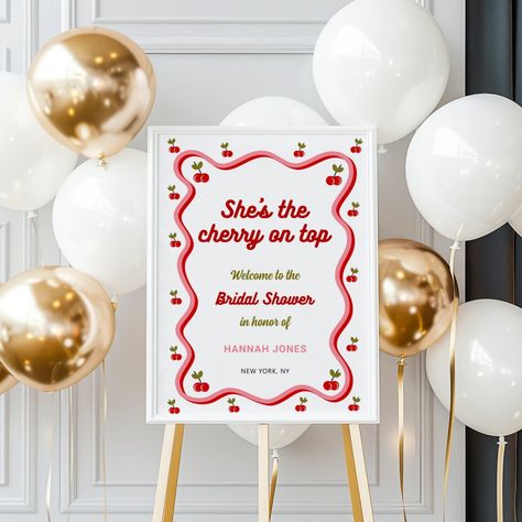 Cherry on top Retro Cherry Bridal Shower Welcome Poster Theme Bridal Shower Ideas, Cherry Theme, Cherry Martini, Bridal Shower Idea, Retro Cherry, Valentines Day Poster, Eclectic Wedding, Bachelorette Ideas, Welcome Poster