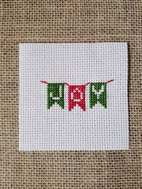 Finished Completed Cross Stitch Christmas Joy Banner Piece for DIY Crafts Cross Stitch Christmas Gifts, Stitch Crafts, Cross Stitch Sea, Joy Wreath, Cross Stitch Christmas Stockings, Tiny Cross Stitch, Holiday Cross Stitch, Xmas Cross Stitch, Cross Stitch Christmas