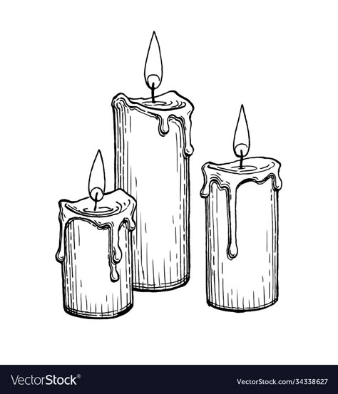 Sketch Ideas Tattoo, Candle Art Drawing, Candle Sketch, Candle Pics, Candle Illustration, Candle Drawing, Candle Fire, Christmas Drawings, Autumn Candle