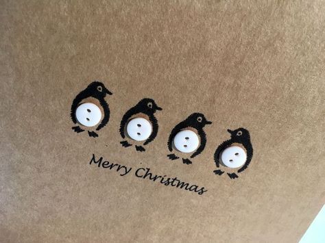 Set of 12 cards. These four cute hand drawn penguins with white button tummies make an adorable card to send to friends and family at Christmas. Charmingly simple. The card is also available as a set of 4 cards and a single card. Size: 135x135mm The Card is blank for you to add your personal message. It comes with a white envelope and in a protective cellophane bag. If you have any questions or requests about this, or any of my other items, please don't hesitate to get in touch. Read more Christmas Card Buttons, Button Christmas Cards Handmade, Christmas Card With Buttons, Christmas Cards Buttons, Christmas Cards With Buttons, Penguin Cards Handmade, Button Cards Ideas, Easy Christmas Cards To Make, Christmas Button Art