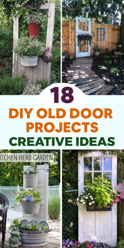 Elevate your outdoor space with unique garden decor ideas using old doors. Explore creative DIY projects to repurpose them into charming pieces like arbors, planters, and tables. Infuse a nostalgic touch to your garden through these inspiring upcycling concepts that breathe new life into aged doors. Embrace the vintage style while adding character to your garden oasis. Upgrade your outdoor sanctuary with these innovative ways to transform old doors into stunning focal points of your landscape design. Vintage Doors Repurposed, Upcycle Door, Old Door Projects, Fall Landscaping, Farm Door, Mailbox Landscaping, Recycled Door, Door Projects, Door Planter