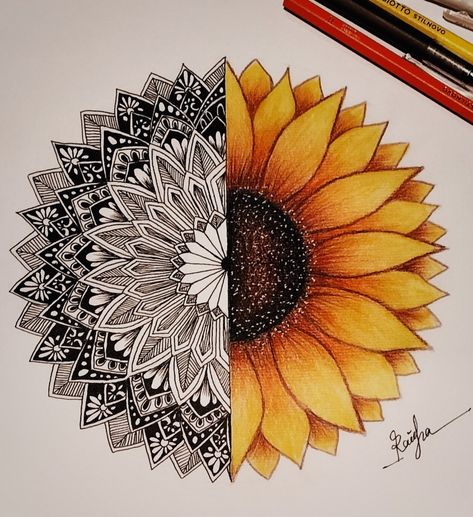 Sunflower Mandala Drawing, Doodle Sunflower, Mandala Sunflower, Book Doodle, Mandala Drawings, Sunflower Mandala, Sunflower Art Print, Doodle Art Flowers, Mandala Art Therapy