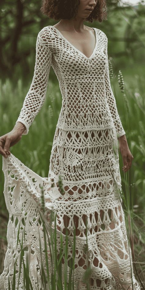 Crochet Wedding Dress Boho, Lace Crochet Dress Pattern, Crochet Winter Dress Pattern Free, Crochet Lace Dress Pattern Free, Crochet Maxi Dress Pattern Free, Crochet Lace Dress Pattern, Maxi Dress Patterns Free, Crochet Maxi Dress Pattern, Ethereal Crochet